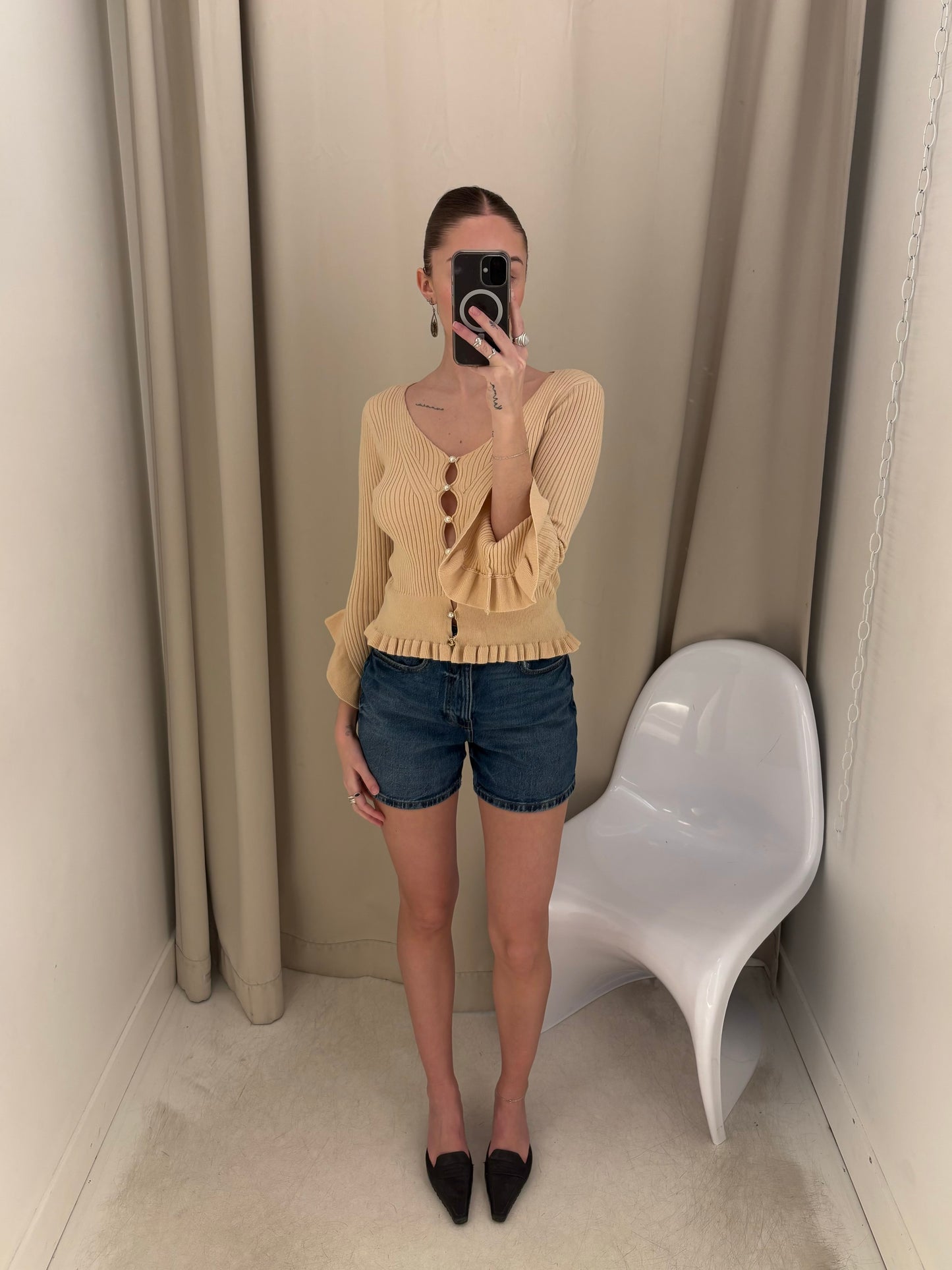 Ribbed Nude Cardigan