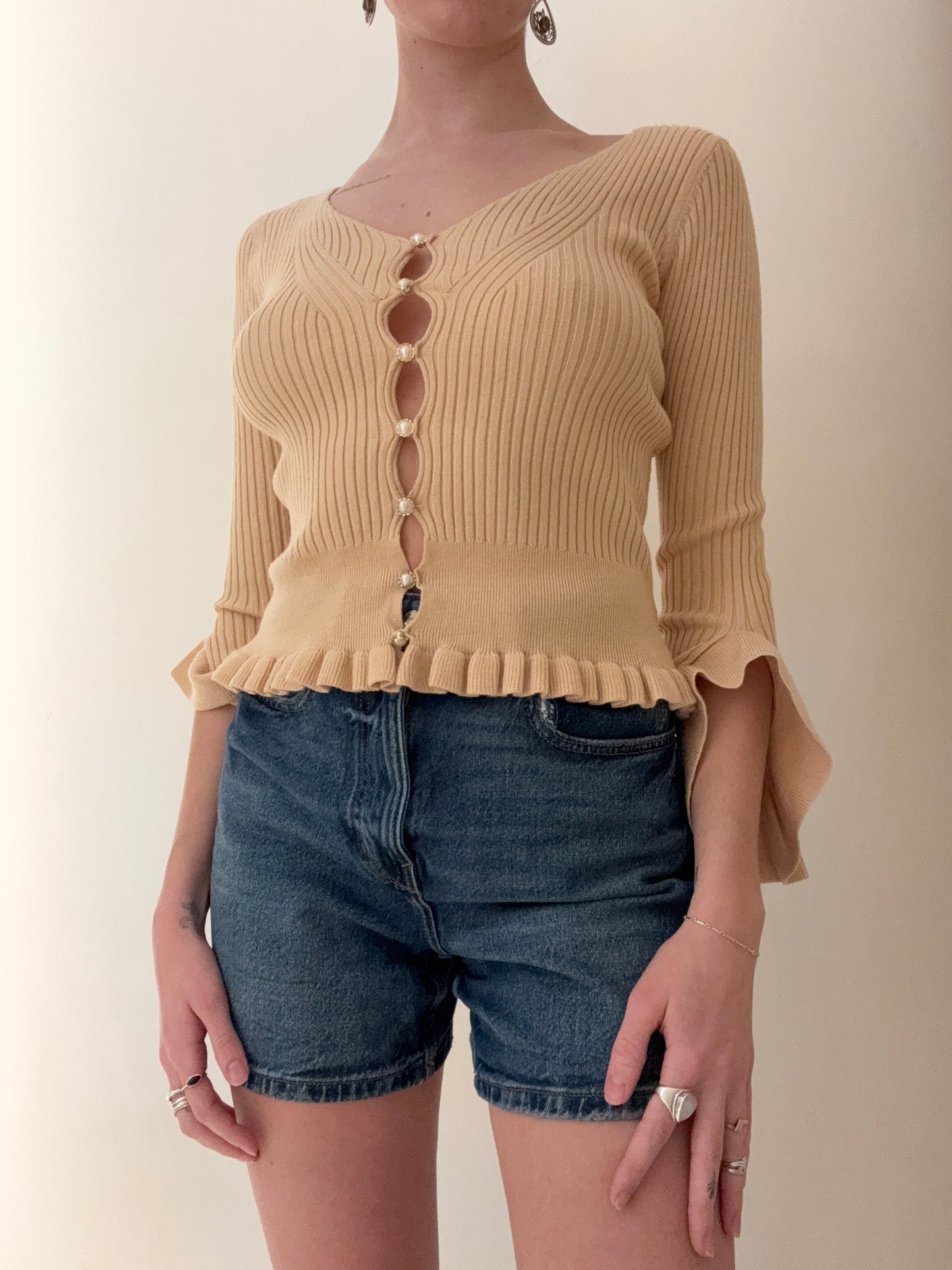 Ribbed Nude Cardigan