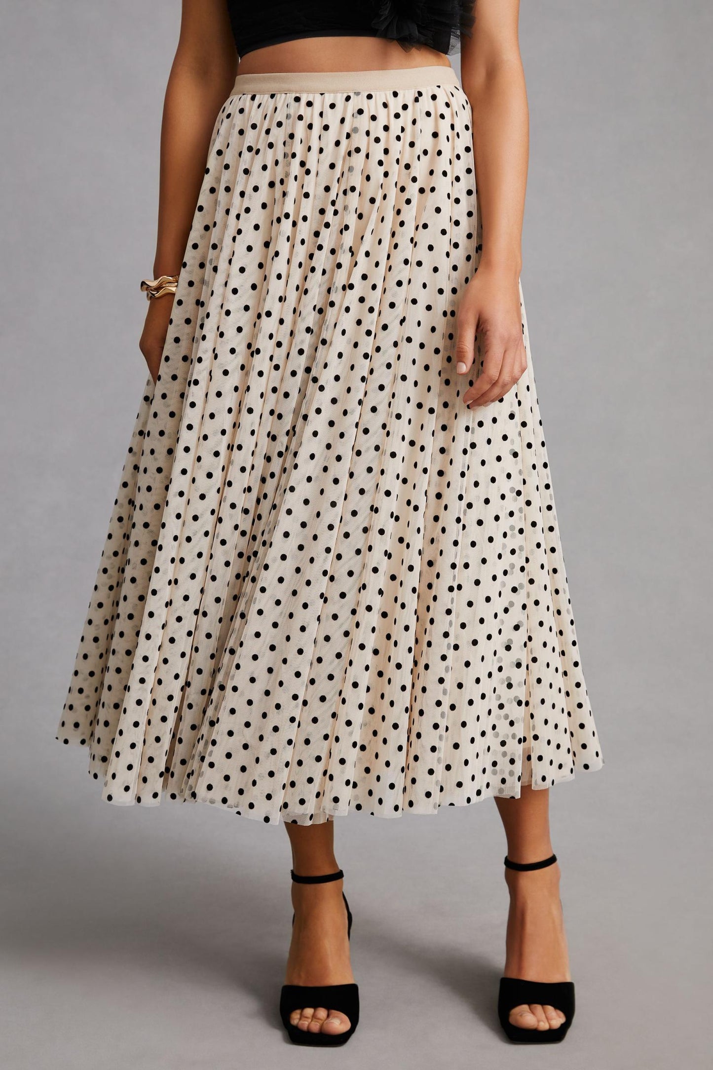 Polka Dot Mesh Overlay Skirt