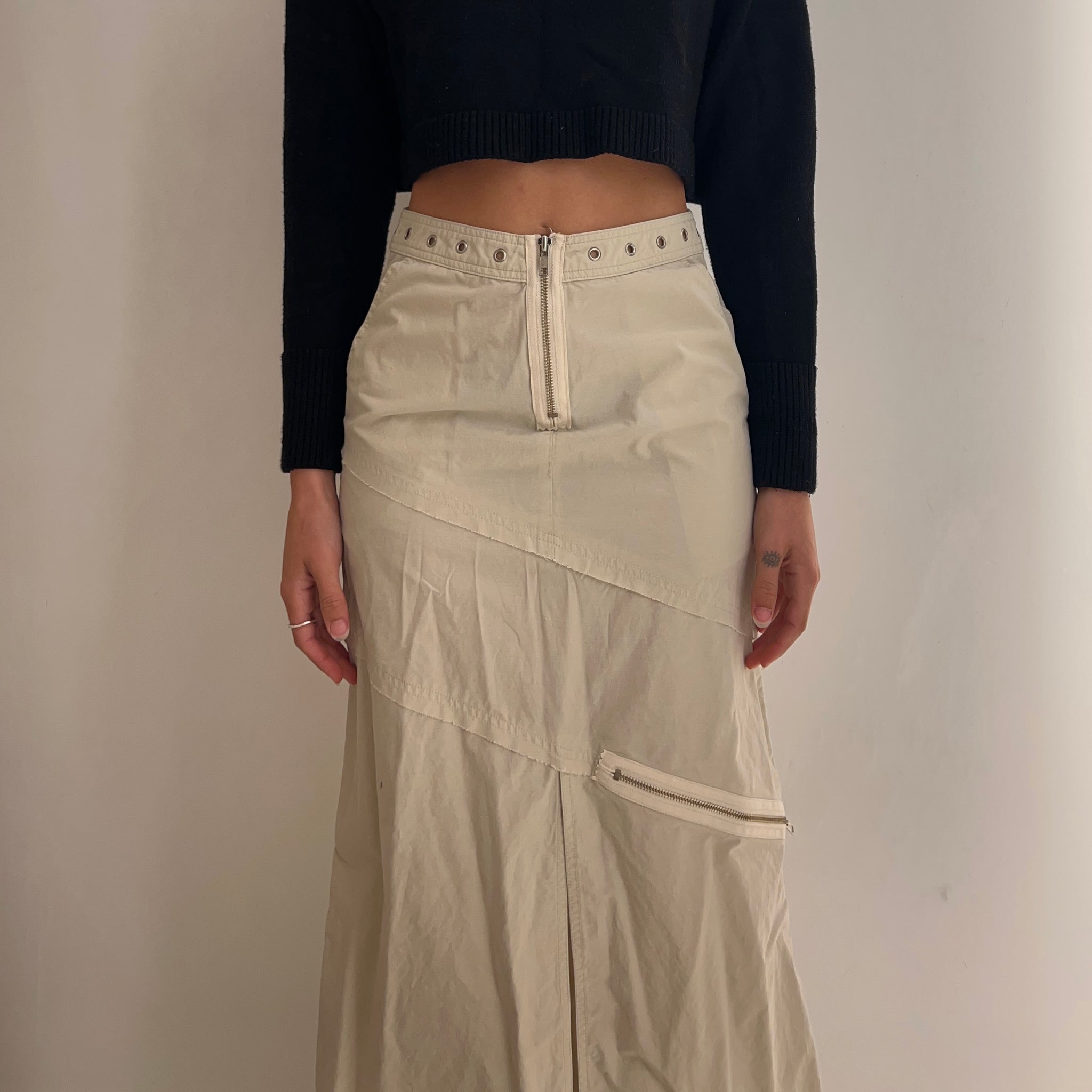 Cream Grommet Maxi Skirt