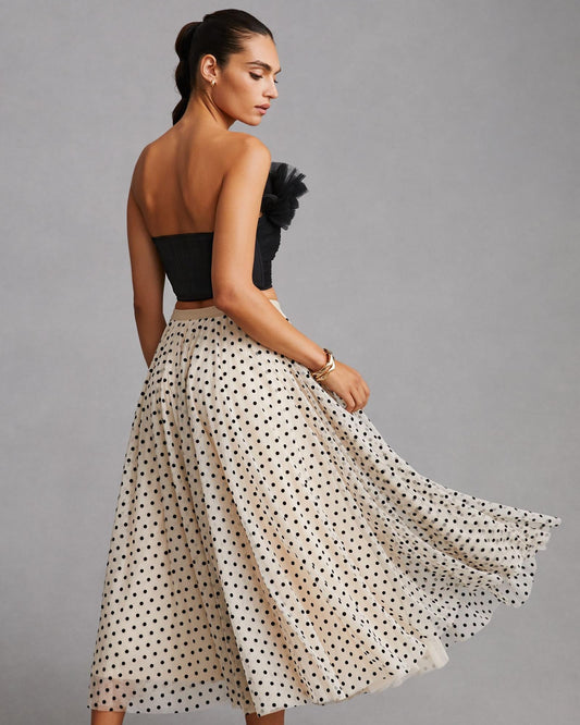 Polka Dot Mesh Overlay Skirt