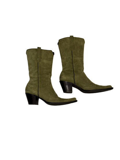 Green Suede Cowboy Boot