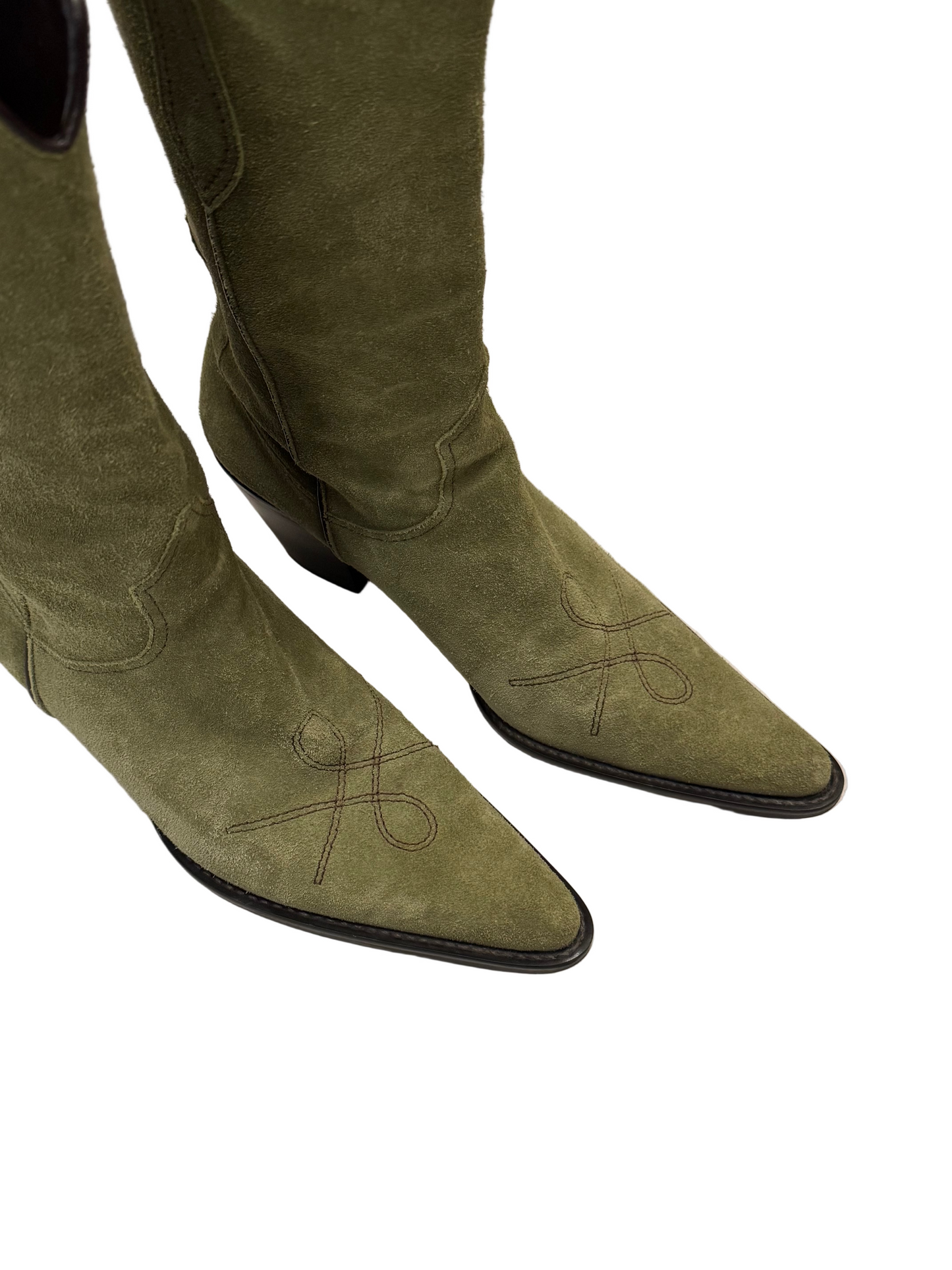 Green Suede Cowboy Boot