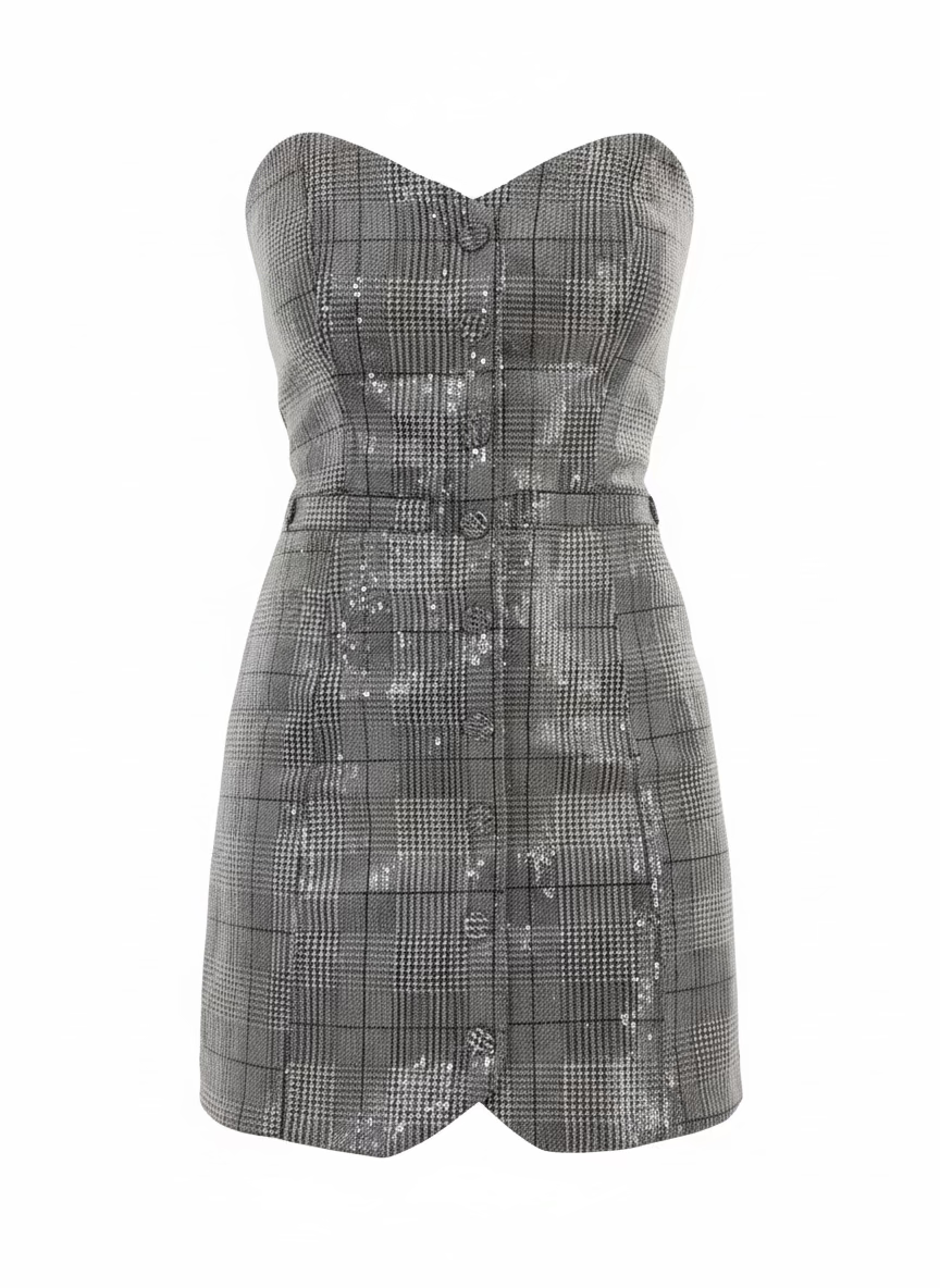 Strapless Sequin Plaid Dress