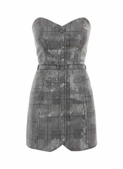 Strapless Sequin Plaid Dress